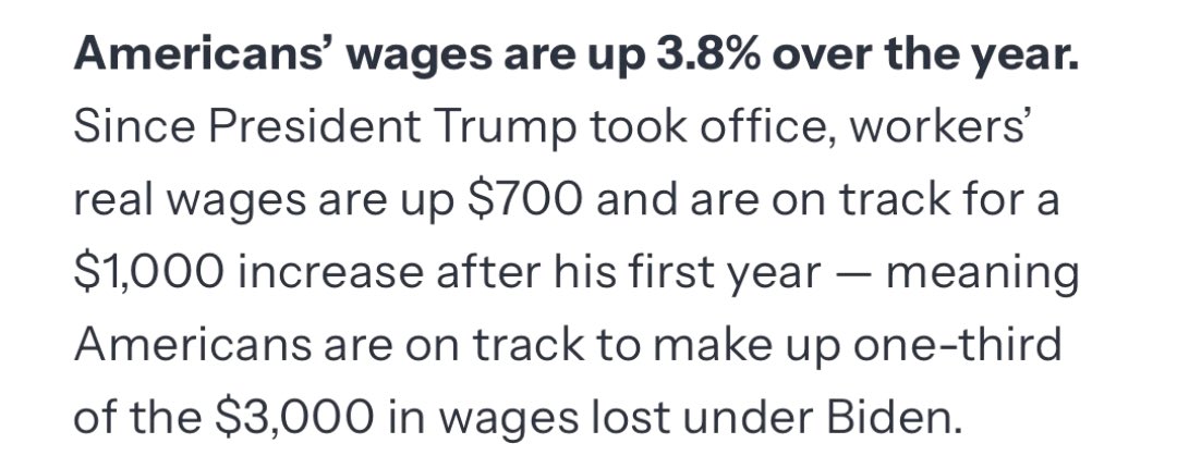 Unrestrained migration under Biden CRUSHED wages for American Workers. 

Over the past four years, Americans LOST an average of $3,000 in wages.

We’ve got a ways to go, but, under <a href="/POTUS/">President Donald J. Trump</a>’ leadership, we’re taking action to reverse these trends.