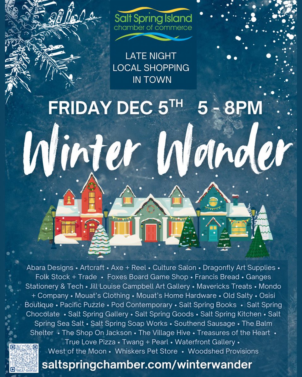 harvestmoonssi's tweet photo. HEADS UP! 🎉 We will be open tomorrow for Salt Spring’s Winter Wander event with hot apple cider and a pop-up from our friends at Salt Spring Magic! 5-8pm 😎 https://t.co/UolNPMAt5d