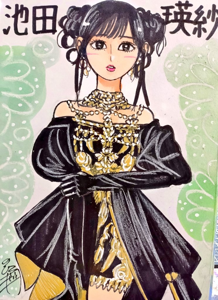 ドン！ 昨日描いた乃木坂ちゃんで〜す(*^^*) 💚やっぱこの衣装好き