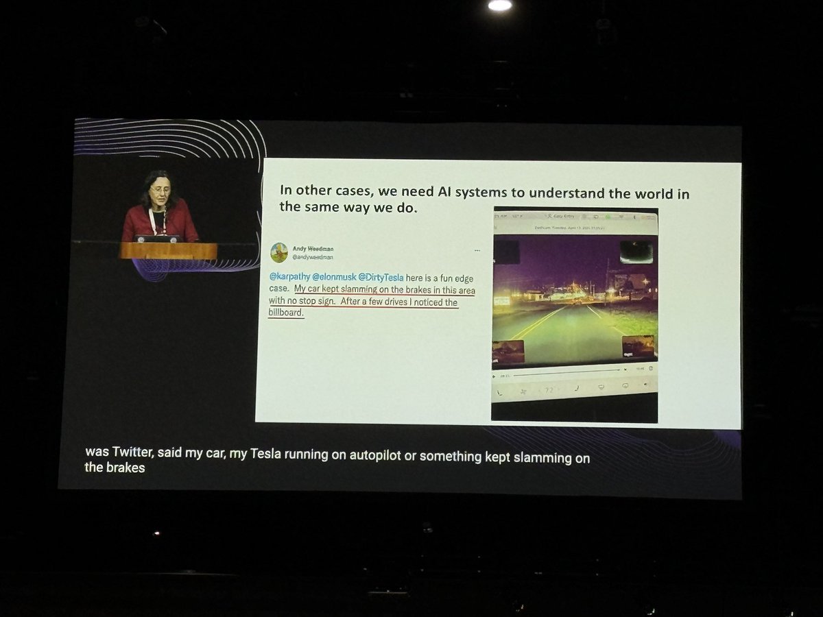 Awesome talk by <a href="/MelMitchell1/">Melanie Mitchell</a> on ways in which it’s beneficial vs harmful for LLMs to reason differently about the world than humans (in the context of o3 crushing <a href="/arcprize/">ARC Prize</a>)!