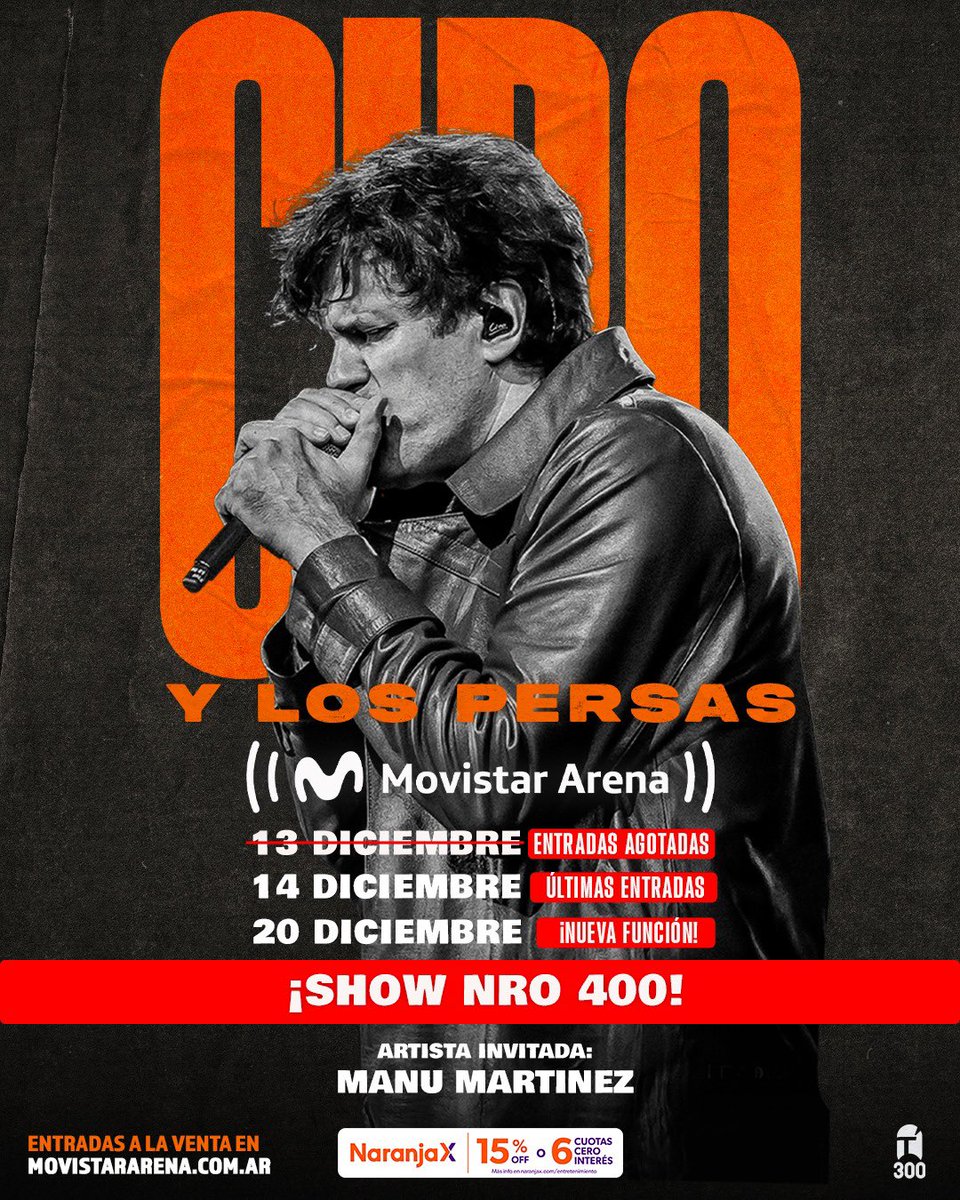 ciroylospersas's tweet image. ¡Cerramos el año en el Movistar Arena! El 20 de diciembre cumplimos 400 shows con Los Persas, ¡y los festejamos ahí!

Entradas en movistararena.com.ar/show/6b454dca-…