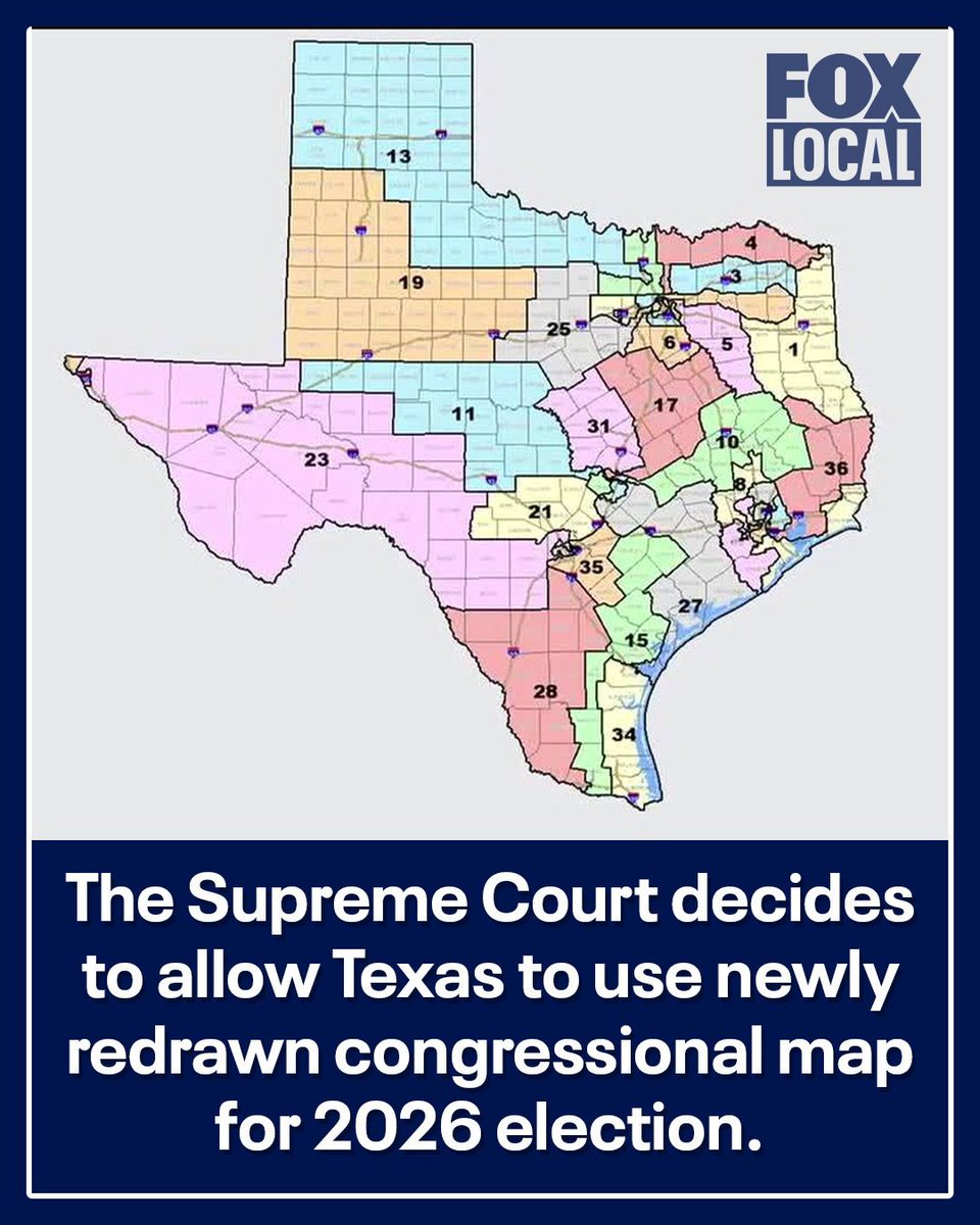 #BREAKING: The Supreme Court of the United States has decided to allow Texas to use their newly redrawn congressional map for the 2026 election. >> bit.ly/4pVpfTD