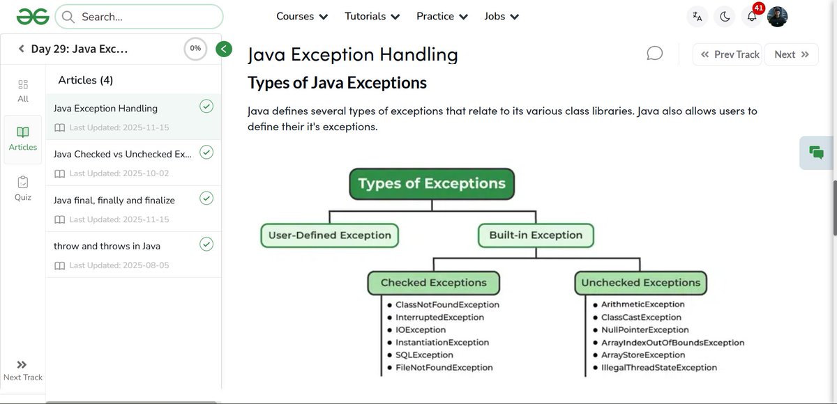 amanhaidry's tweet image. #Java from @geeksforgeeks 🚀
✅Exception Handling
✅Checked vs Unchecked Exception
✅Final, Finally and Finalize
✅Throw &amp;amp; Throws

#365DaysOfCode #JavaDev #GeeksforGeeks #gfg #nationskillup #skillupwithgfg #365DaysOfCoding