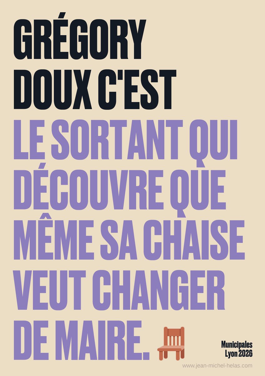 lecontrepitre's tweet photo. Grégory Doux c'est
le sortant qui découvre que même sa chaise veut changer de maire. 🪑
#doucet2026 #Lyon2026 https://t.co/cXapfTxDCs