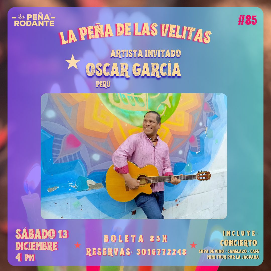 A Riesgo de una súper Peña de cierre de año

Aun quedan entradas para la Peña de 
Las Velitas con un invitado de lujo

Desde Perú nos visita un amigo VIP del corazón <a href="/OscarCantautor/">Oscar Garcia</a> 

Sábado 13/12 4 pm

Reservas: wa.link/6qcpsy