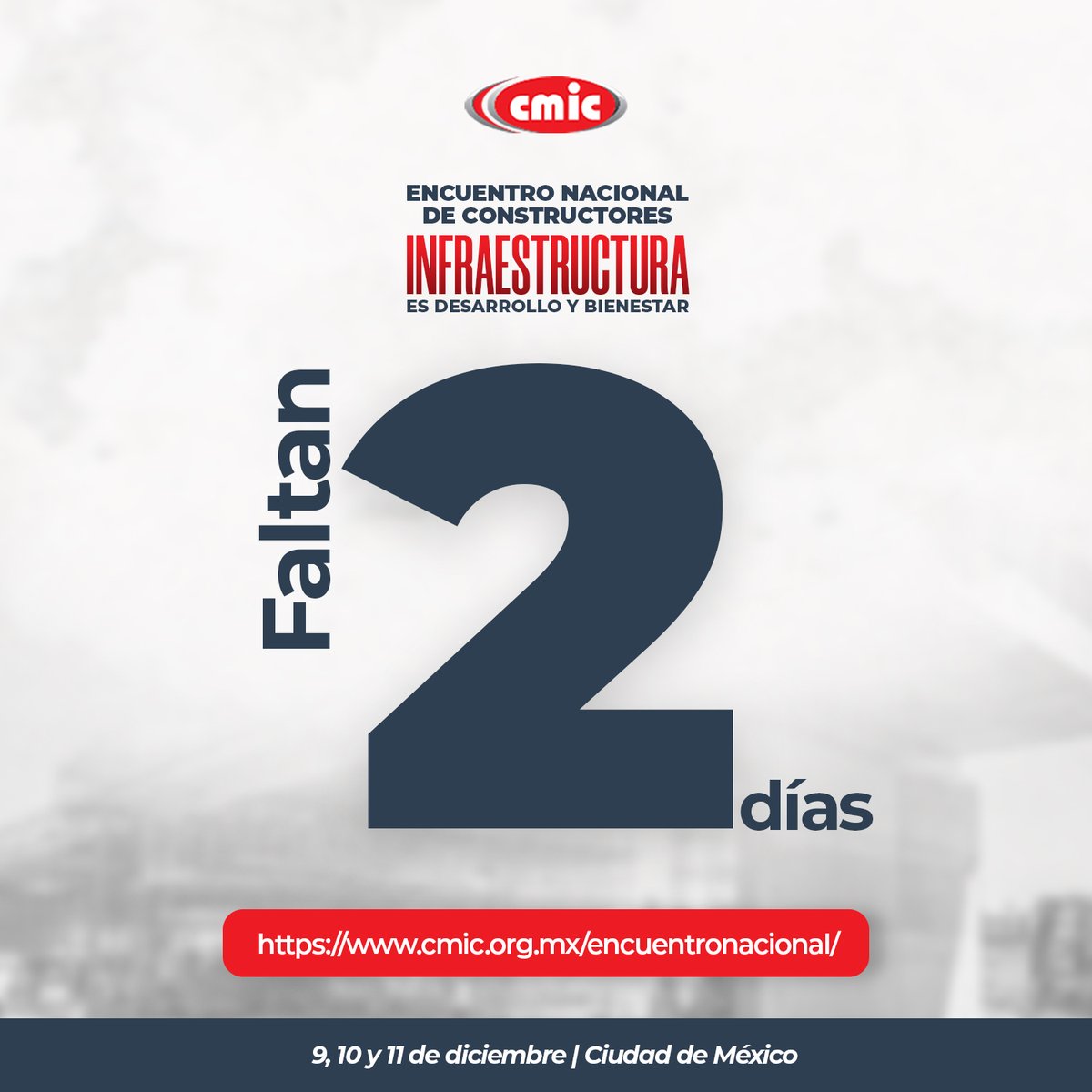 ⏳ 2 días para reunir a quienes construyen el país.

Los espacios donde se toman decisiones… empiezan aquí.
Asiste, participa y no te pierdas ningún detalle.

cmic.org.mx/encuentronacio…

#EncuentroConstructores2025
#InfraestructuraEsDesarrolloyBienestar