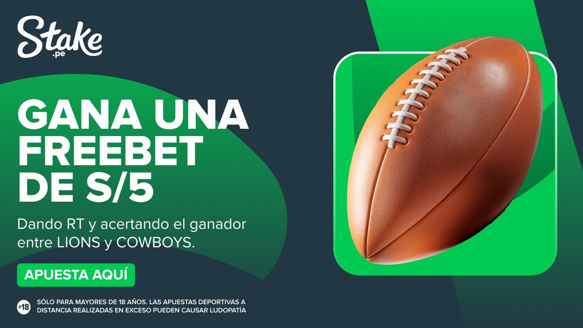 PeruStake's tweet photo. ¡Noche de #NFL! Lions vs Cowboys 🏈 

¿Quién se lleva la victoria?
🦁 Lions
🤠 Cowboys

Da RT y acierta el ganador para participar por 10 freebets de S/5 💸

Apuesta aquí: https://t.co/Kl1FzFy77Q https://t.co/G1fl1w9bVt