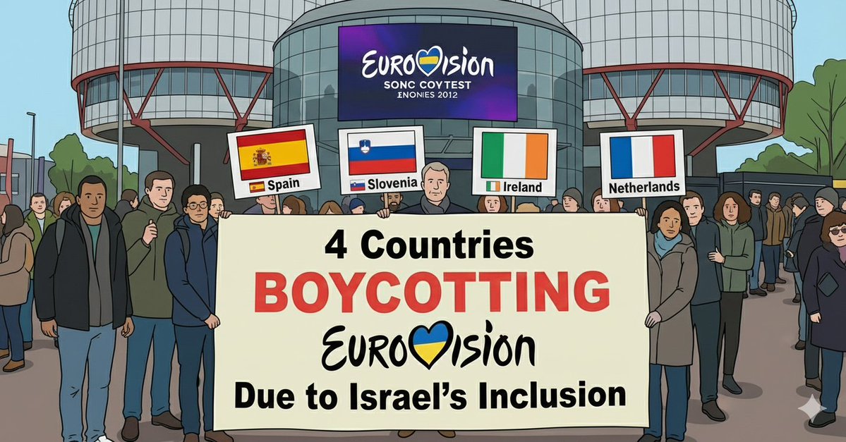 4 Countries BOYCOTTING Eurovision Due to Israel's Inclusion

🇪🇸 Spain
🇸🇰 Slovenia
🇮🇪 Ireland
🇳🇱 Netherlands