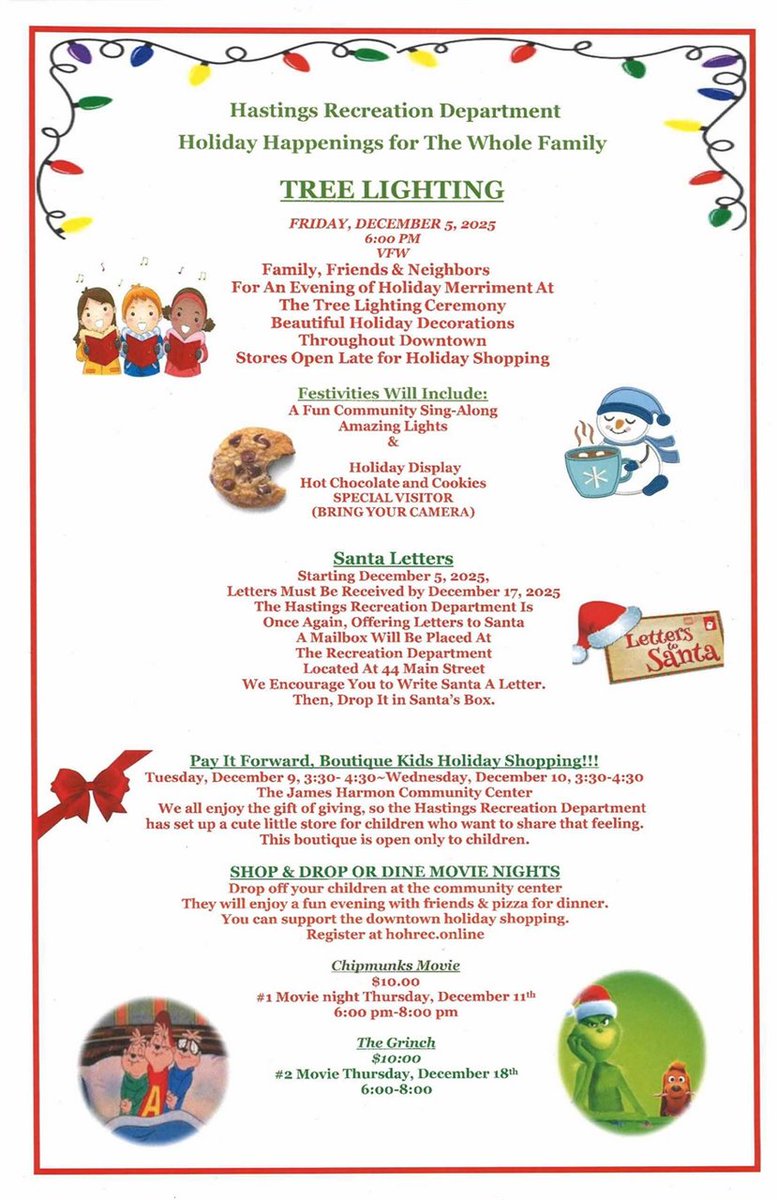 Hastings Recreation Department presents Holiday Happenings for the Whole Family! --> alrt.se/u/mOxPSAsQOAa