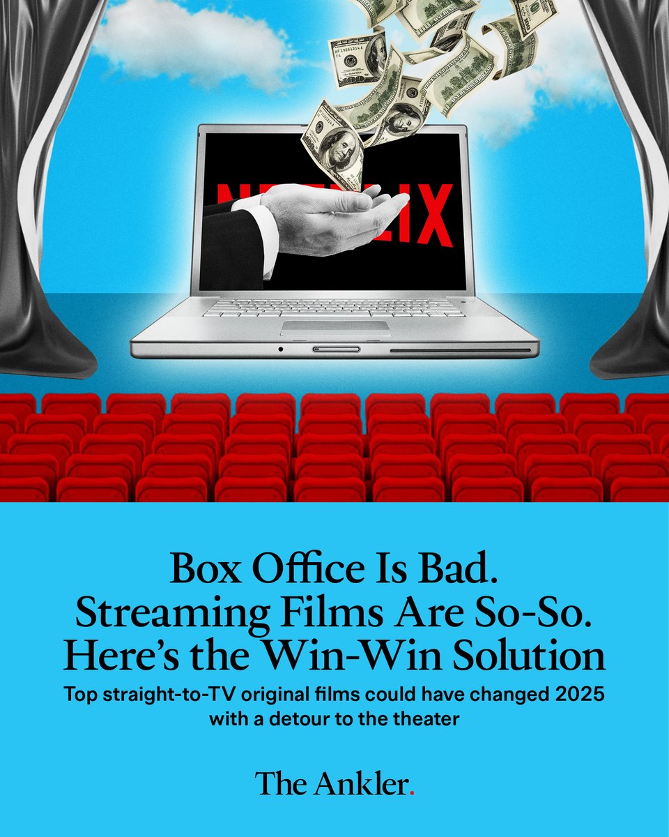 TheAnkler's tweet image. .@EntStrategyGuy shows how streamers left as much as $1.5B on the table in 2025. A slate of straight-to-streaming titles could have strengthened weak October weekends and rebuilt moviegoing habits. The data is eye-opening: theankler.com/p/box-office-i…