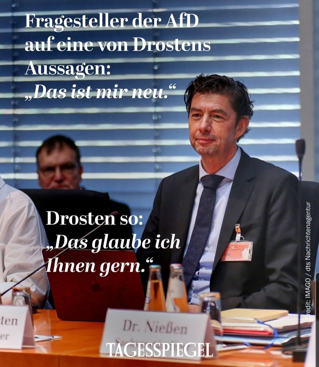 Danke, lieber Herr <a href="/c_drosten/">Christian Drosten</a>, dass Sie die AfD in der Enquetekommission auflaufen ließen und trotz der schlimmen Anfeindungen Ihren Humor nicht verloren haben. Und danke, dass Sie in der schweren Zeit immer für uns da waren. 🙏