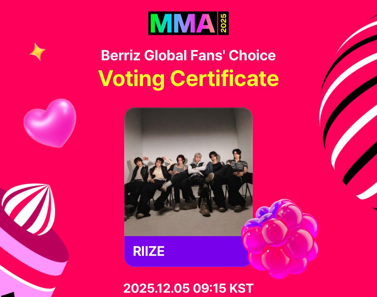 BRIIZE_PH's tweet photo. Let's vote for RIIZE on BERRIZ for MMA Global Fans' Choice 2025 🧡🔥 https://t.co/yCqw3LiO1E