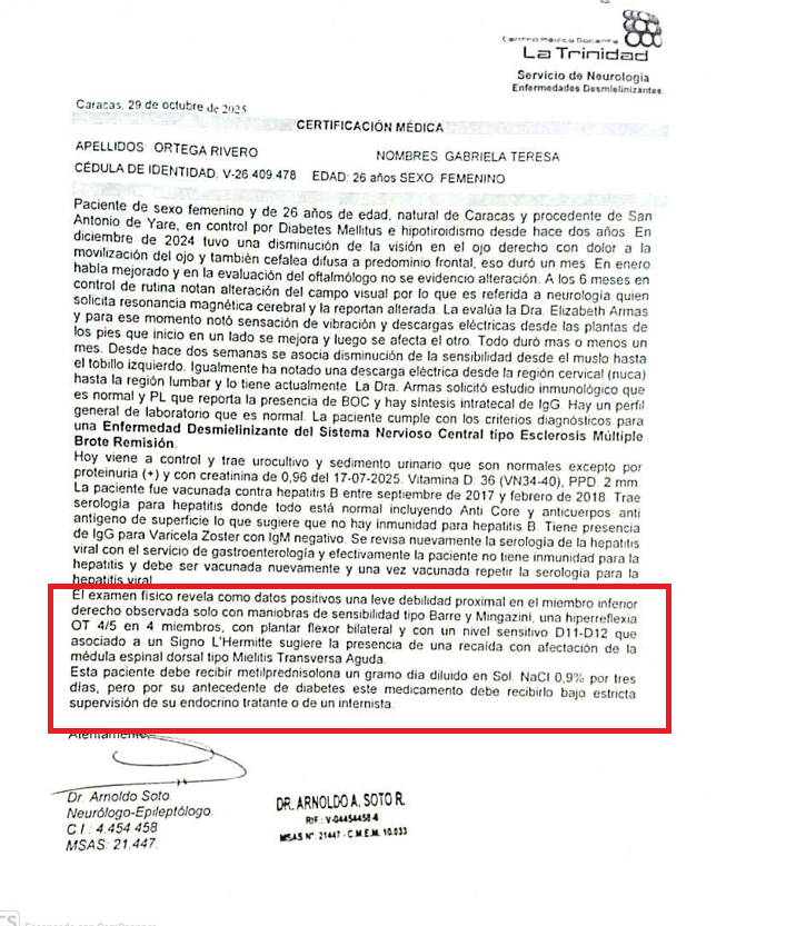 Gaby (<a href="/gabyteortega/">Gabriela Teresa Ortega Rivero</a>) atraviesa un brote de ESCLEROSIS MÚLTIPLE bajo la forma de una mielitis transversa aguda y una neuritis óptica que la ha dejado sin visión en el ojo izquierdo. Pido de nuevo y por favor la ayuda de todos para que Gaby pueda costear su tratamiento🙏