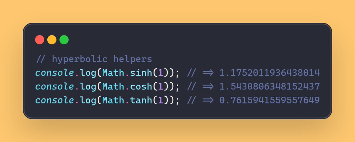 thedevspaceio's tweet photo. Use hyperbolic functions for certain physics and signal calculations instead of manual formulas

Complete Dev Roadmap with Next.js Boilerplate ➡️ https://t.co/7iMA3JKqmv

#JavaScript #Math #sinh #cosh #tanh #Tips https://t.co/DniXT38QW4