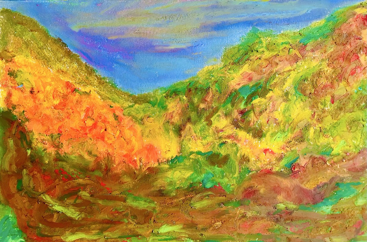 近くて遠い六甲山』 ［オイルパステル／アートクレヨン］ “Autumn