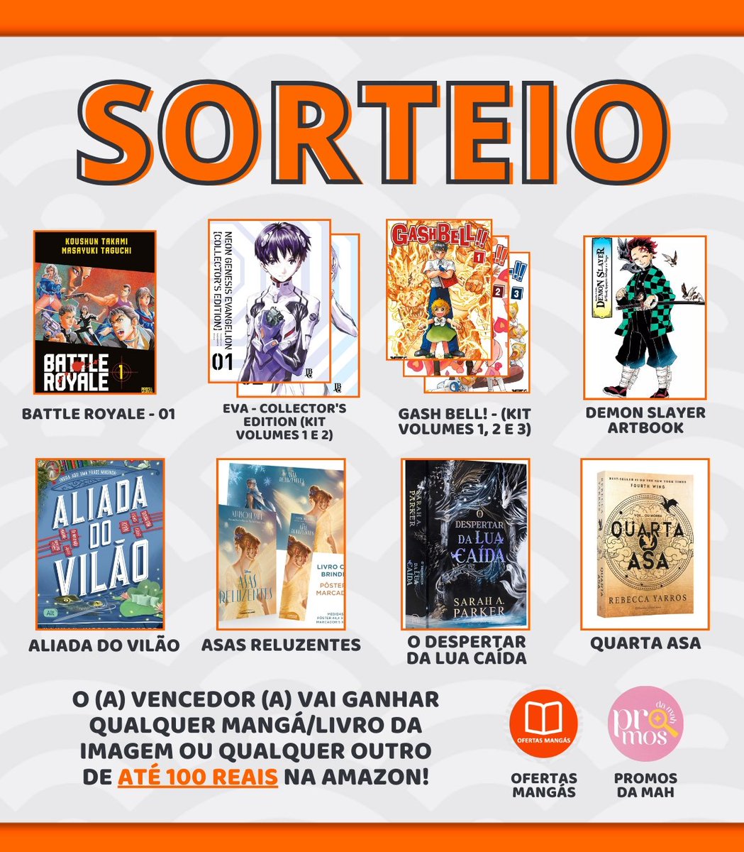 🔴  SORTEIO

📚 O (a) vencedor (a) vai ganhar:
📌 Qualquer Mangá/livro da imagem
📌 Ou 100 reais em Mangás/livros na Amazon 
📌 Ou R$100 no Pix!

Regras:
🔴 Seguir <a href="/OfertasMangas/">Ofertas Mangás 📕</a> e <a href="/PromosdaMah/">🔎 Mah</a>
🔴 Curtir e Dar RT/Repostar o post
🔴 Comentar qual prêmio/Mangá/Livro vai querer se