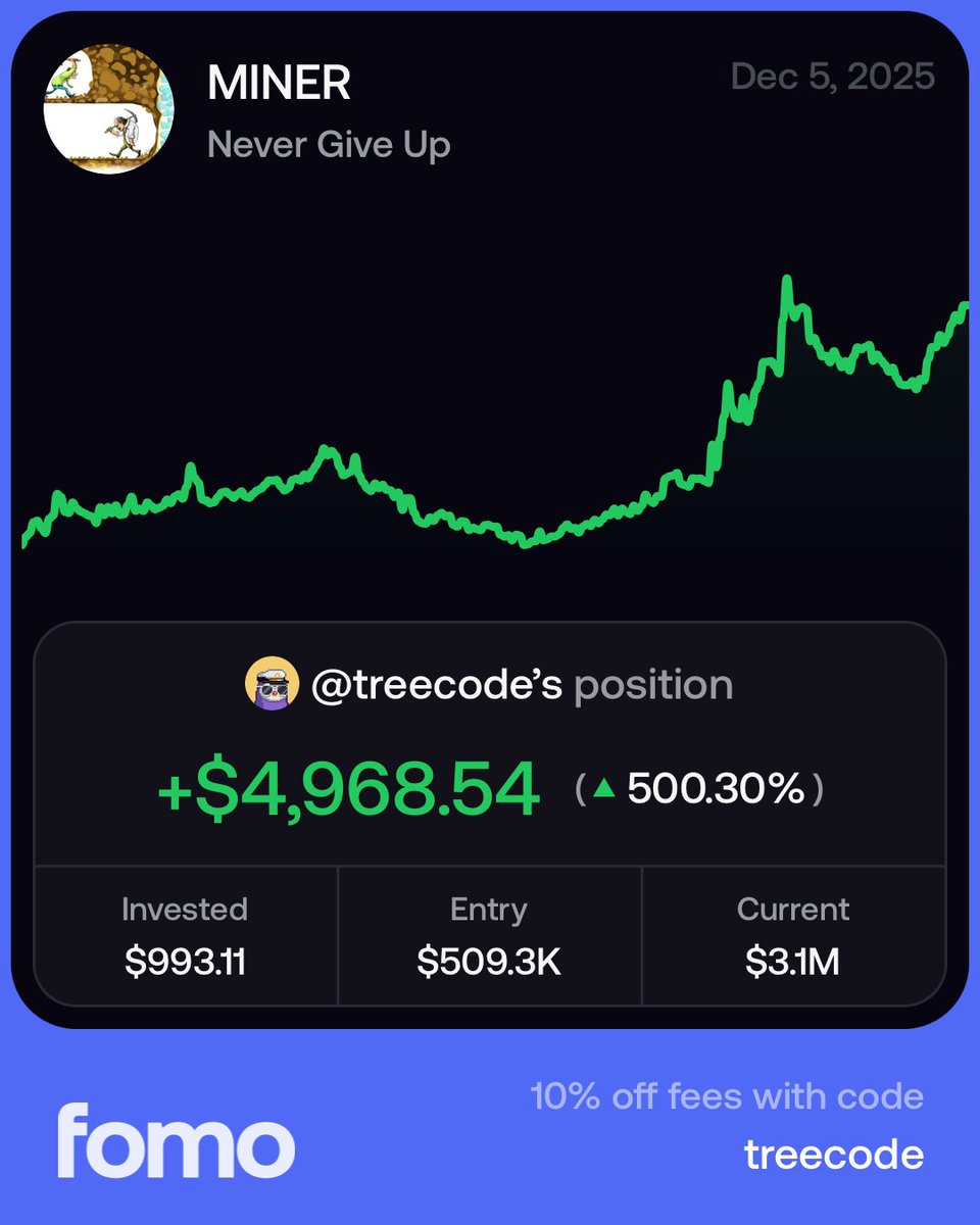 treecode's tweet image. Never Give Up $MINER

fomo.family/r/treecode