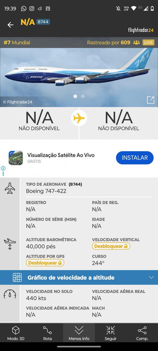 sandrokmuller's tweet photo. Chamou atenção hoje no final de tarde está bela imagem de dois aviões voando juntos , um a 40.000pes e outro a 38.000pes. Um do rio de janeiro com destino a Buenos Aires e outro da tanzânia Kilimanjaro para Buenos Aires. O 747 não tinha a identificação de destino,mas acompanhei. https://t.co/hfh1hvBEIS