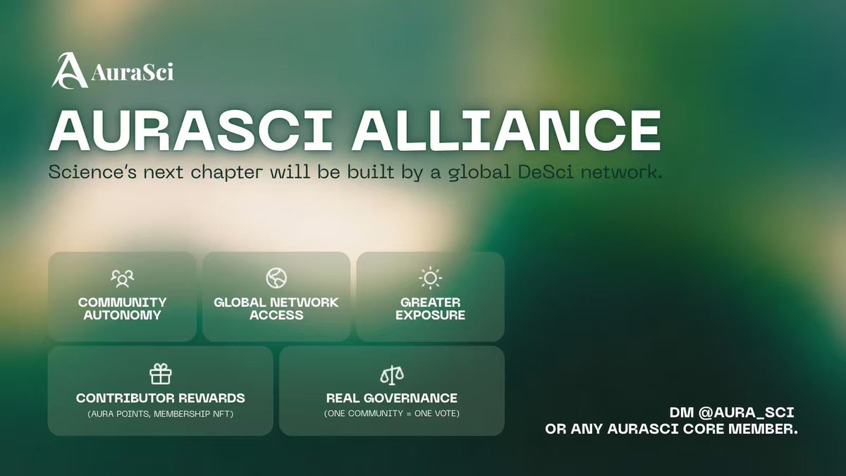 Science’s next chapter won’t be written by solo players — it will be built by a global network of visionary DeSci communities.

The AuraSci Alliance is your invitation to lead that collective charge.
Science already has the talent, but it lacks the systems that allow scientific