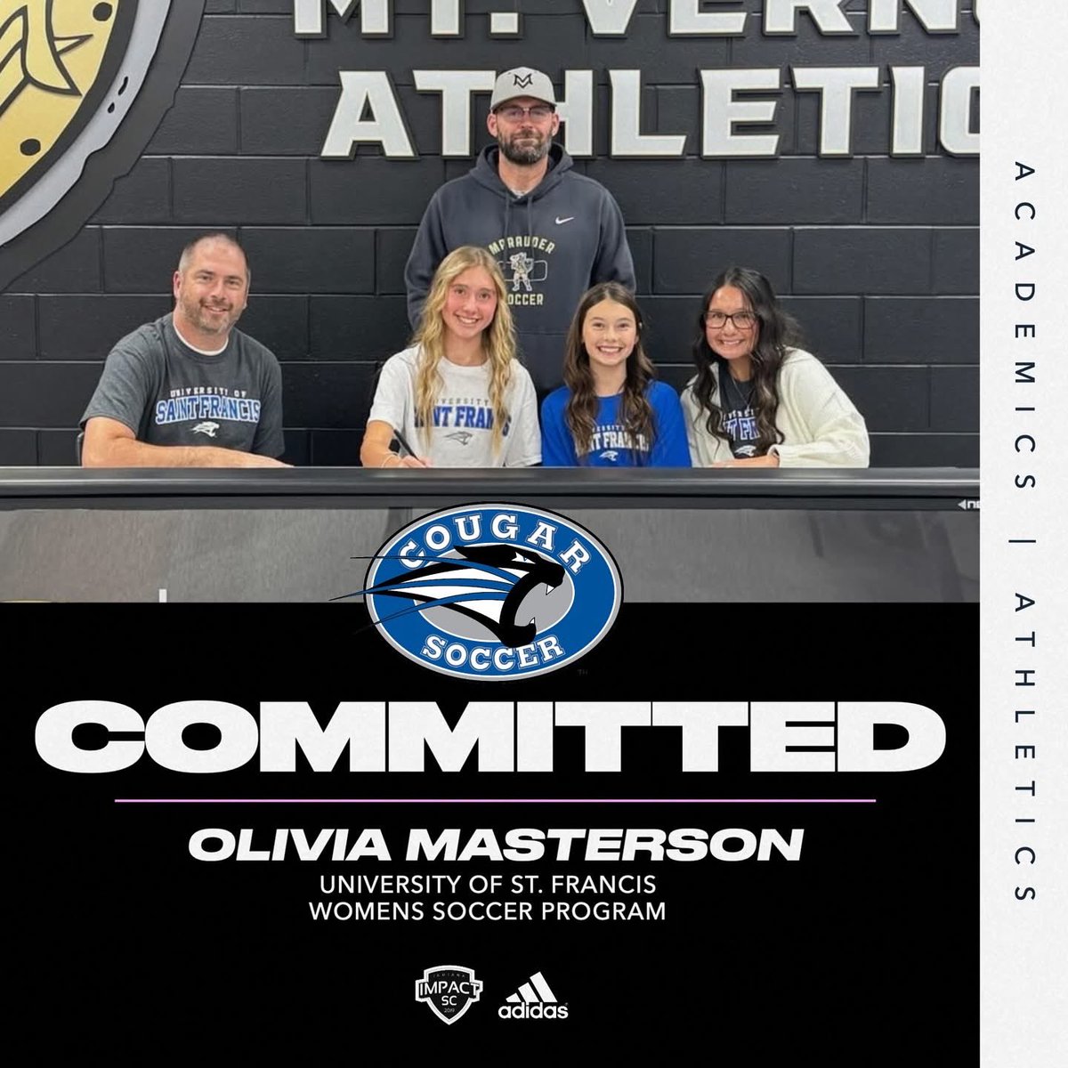 COMMITTED: 
Congratulations to OLIVIA MASTERSON as she signed to the University of St. Francis to further her education and join the Womens Soccer program. We are very proud of how she represented the Club all these years with the 07’s.