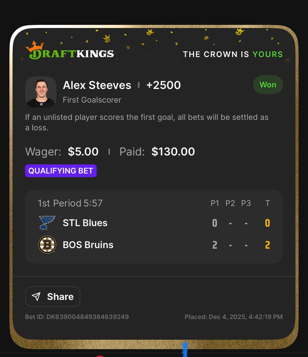 Not gonna win the ice breaker bonus bet, but this works. <a href="/DKSportsbook/">DraftKings Sportsbook</a>