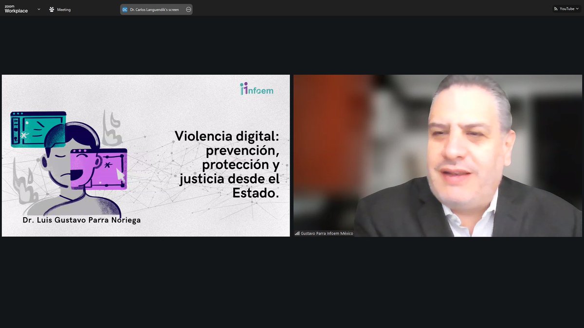 Infoem's tweet image. Al participar en el webinario “Violencia digital: prevención, protección y justicia desde el estado”, de la @ANTAI_Panama, el Comisionado @lgparranoriega compartió cómo las herramientas del #Infoem, “#CineConversatorios” y “#Micrositio”, ayudan a prevenir la #ViolenciaDigital.