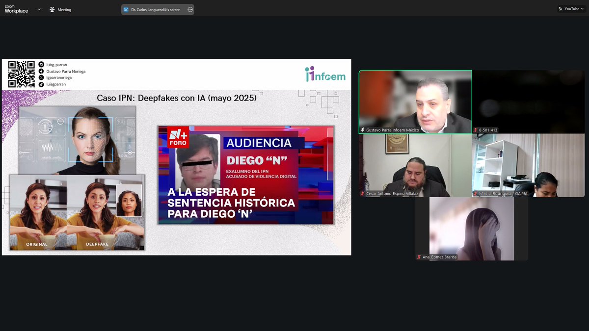 Infoem's tweet image. Al participar en el webinario “Violencia digital: prevención, protección y justicia desde el estado”, de la @ANTAI_Panama, el Comisionado @lgparranoriega compartió cómo las herramientas del #Infoem, “#CineConversatorios” y “#Micrositio”, ayudan a prevenir la #ViolenciaDigital.