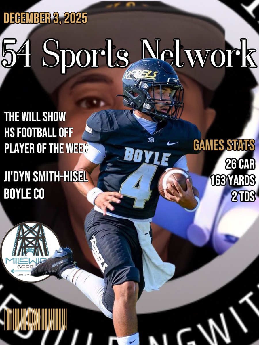 54SportsNetwork's tweet photo. The Will Show’s Ky HS #Football Offensive Player of the Week, sponsored by @MileWideBeer  is  @ji_dynsmith1 … @BCRebelFootball Congratulations! #highschoolfootball #TheWillShow https://t.co/BGAvQKQYk2