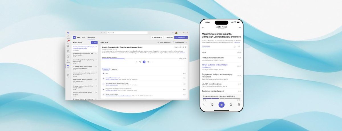 🎧 Missed a meeting? No worries!

Microsoft Teams now offers 🎙️ **audio recaps** that summarise key decisions, takeaways &amp; insights in minutes.  
Choose your vibe:  

👔 Executive  
📰 Newscast  
😄 Casual  

I love this.

🔗 techcommunity.microsoft.com/blog/Microsoft…
