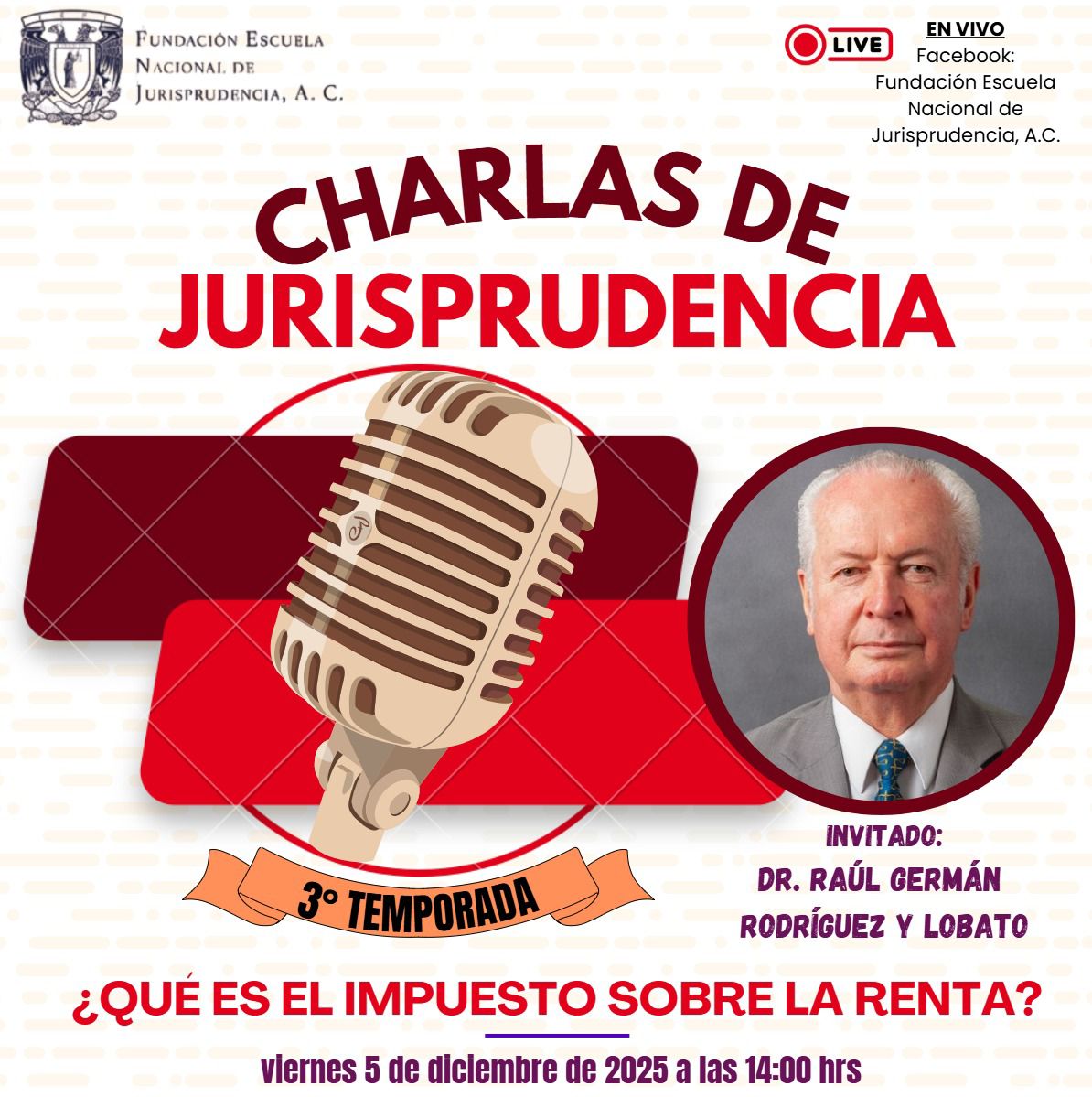 Escuela Nacional de Jurisprudencia.
¡Sigue la 3.ª Temporada de Charlas de Jurisprudencia!
Un espacio donde la comunidad jurídica se actualiza, reflexiona y aprende con las voces más importantes del país.