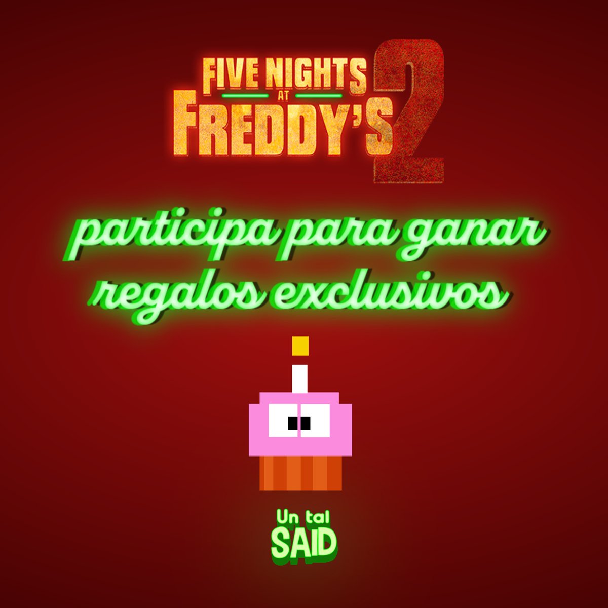 ElTalSaid's tweet photo. ¡Tenemos regalos para los fans de FNAF! 🐻🍕

Ya llegó Five Nights At Freddy´s 2 al cine y queremos celebrar con ustedes el estreno con 15 REGALOS EXCLUSIVOS para los más fanáticos:

- 1 copia de la primer película en 4K 
- 3 figuras de acción de Jazwares
- 4 peluches
- 2 marionetas
- 2 Funko POP
- 2 TUBZZ
- Boletos para Cinépolis 

¡Y más! 

Válido para TODA LA REPÚBLICA MEXICANA. 🇲🇽

Dinámica:

- Dale like y RT al post
- Sigue todas las redes de @UniversalMX y Un tal Said
- Comenta en el post demostrando que tan fan eres de FNAF y porqué te gustaría ganar alguno de estos premios

BONUS:

Si ya viste #FNAF2Película y quieres tener más posibilidades de ganar, agrega en tu comentario tu boleto o una foto en la que viste la película y cuéntanos que te pareció la película.

Recuerda que NO SPOILERS para no arruinar la experiencia a la comunidad. 🍿

Los mejores comentarios ganan.

Tienes hasta el viernes 12 de diciembre antes de las 17:00 P.M para participar.

¡Suerte! 🍀

NOTA:
Esta dinámica es organizada por Un tal Said, ningún representante, empleado o socio de Universal Pictures organiza esta promoción.