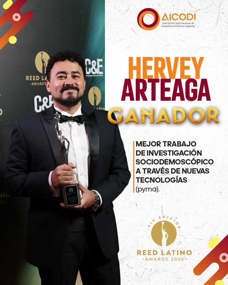 AicodiOficial's tweet photo. 🏆 En AICODI celebramos a @herveyarteaga por su logro en los Reed Latino 2025.
Un reconocimiento a su aporte, innovación y profesionalismo en la comunicación política digital. 🌎💻
#AICODI #ReedLatino2025 #ComPolDigital #OrgulloAICODI https://t.co/OBraT76q8N