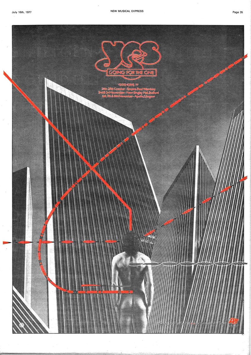 Advert for YES's Fall 1977 tour stops at Empire Pool Wembley, New Bingley Hall, and Glasgow's Apollo - in NME July 16, 1977.

More at Forgotten Yesterdays: forgotten-yesterdays.com/bands.asp?qban…