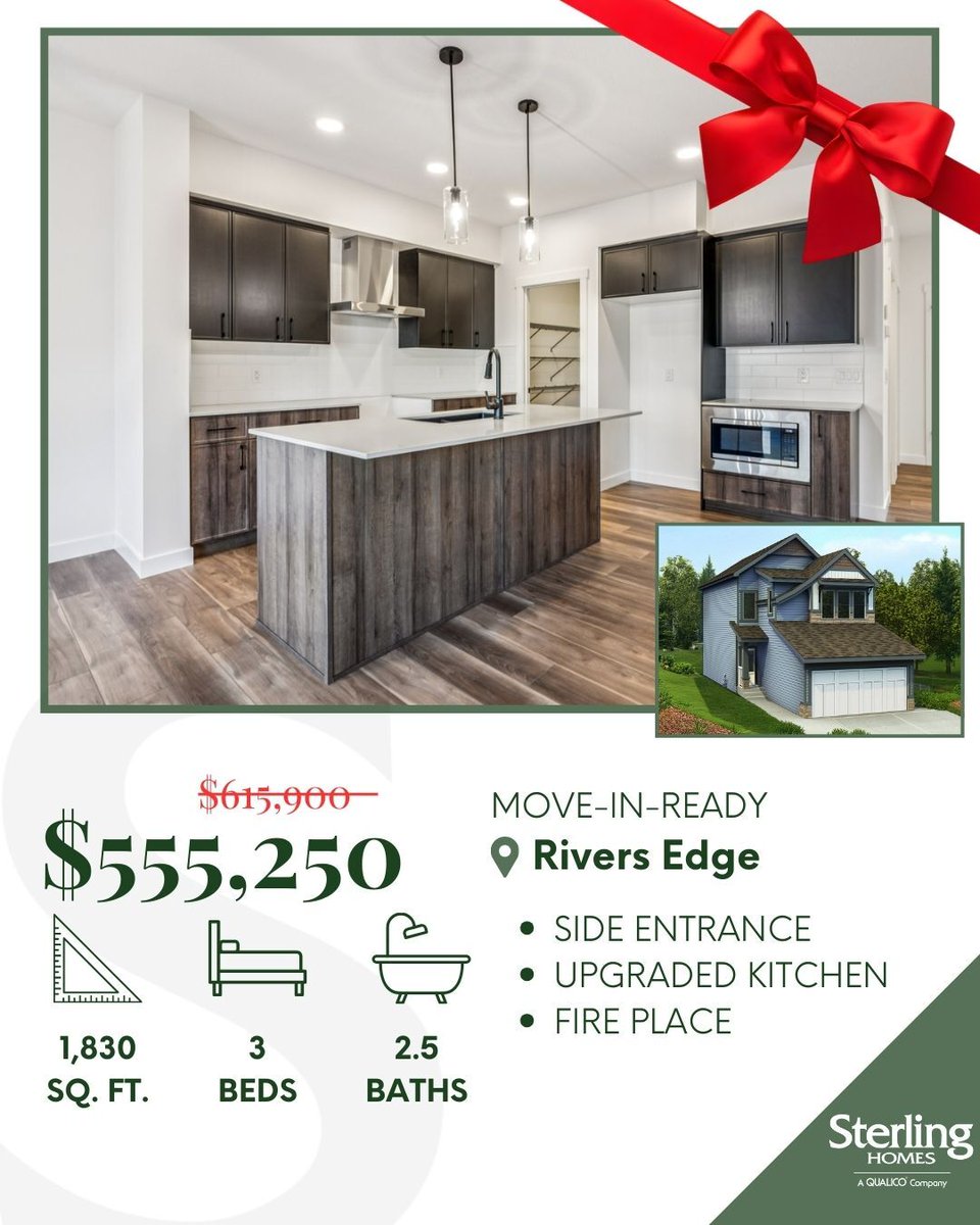 SterlingEdm's tweet photo. Unwrap a new address in Rivers Edge! ☃️❄️🎄 Enjoy newly reduced pricing on move‑in‑ready homes with modern finishes and innovative floor plans—steps from parks, pathways, and conveniences. Limited homes—message for details. https://t.co/TJxJSDOlZp