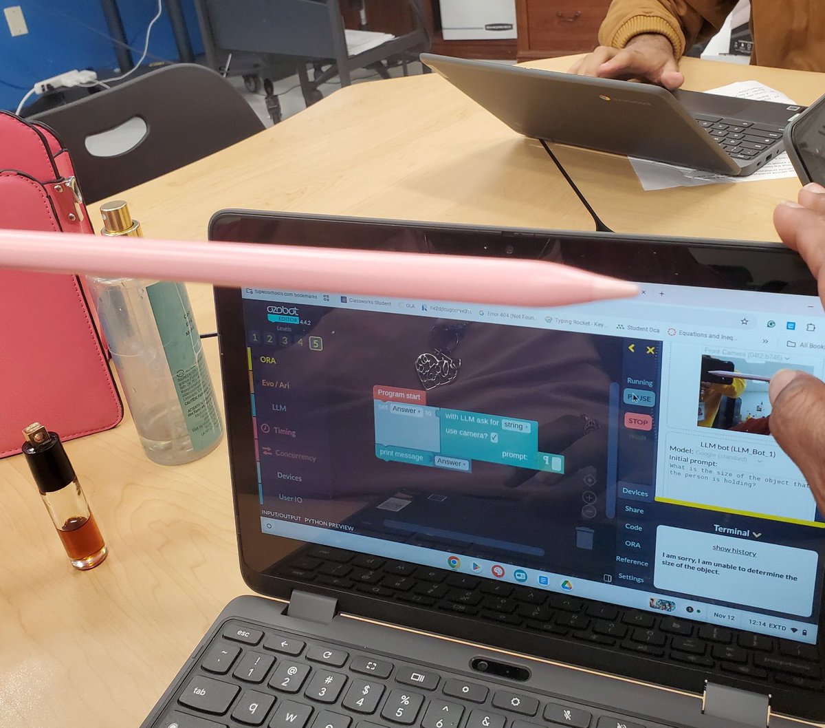 CareerTech_TPSD's tweet image. Exploring Computer Science students put AI to the test! Using the #Ozobot editor, these young ladies practice prompt engineering to identify everyday objects like hair clips, styluses, body spray, and water bottles! Empowering! #ExploringComputerScience #WomenInTech #CTEWorks