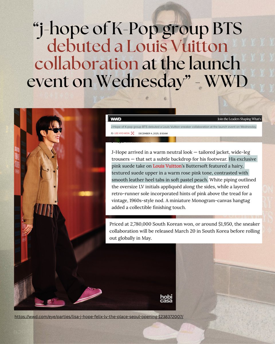 "Dreams come true," YES  Hobi!! 😭😭😭 They do! An upcoming j-hope shoe collaboration with Luis Vuitton is set for March 2026.  Thank you, <a href="/atelierjhoseok/">atelierjhoseok | HUMAN HOPE 💚ミ</a>, for spotting the news. You can check more details on her post! 😍

J-HOPE X LV BUTTERSOFT 
#jhope #jhopexLouisVuitton