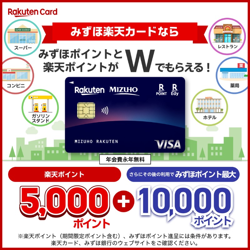 年会費無料！みずほ楽天カード ＼ 新規入会＆3回利用＆みずほ銀行口座