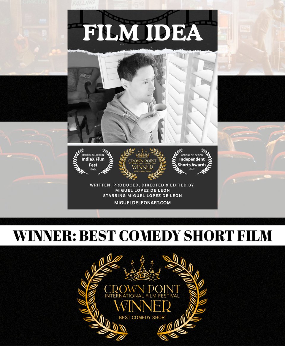 🏆My film FILM IDEA won BEST COMEDY SHORT FILM at the 2025 Crown Point International Film Festival!  

Film Info:
migueldeleonart.com

#FilmFestival #miguellopezdeleon #indiefilm