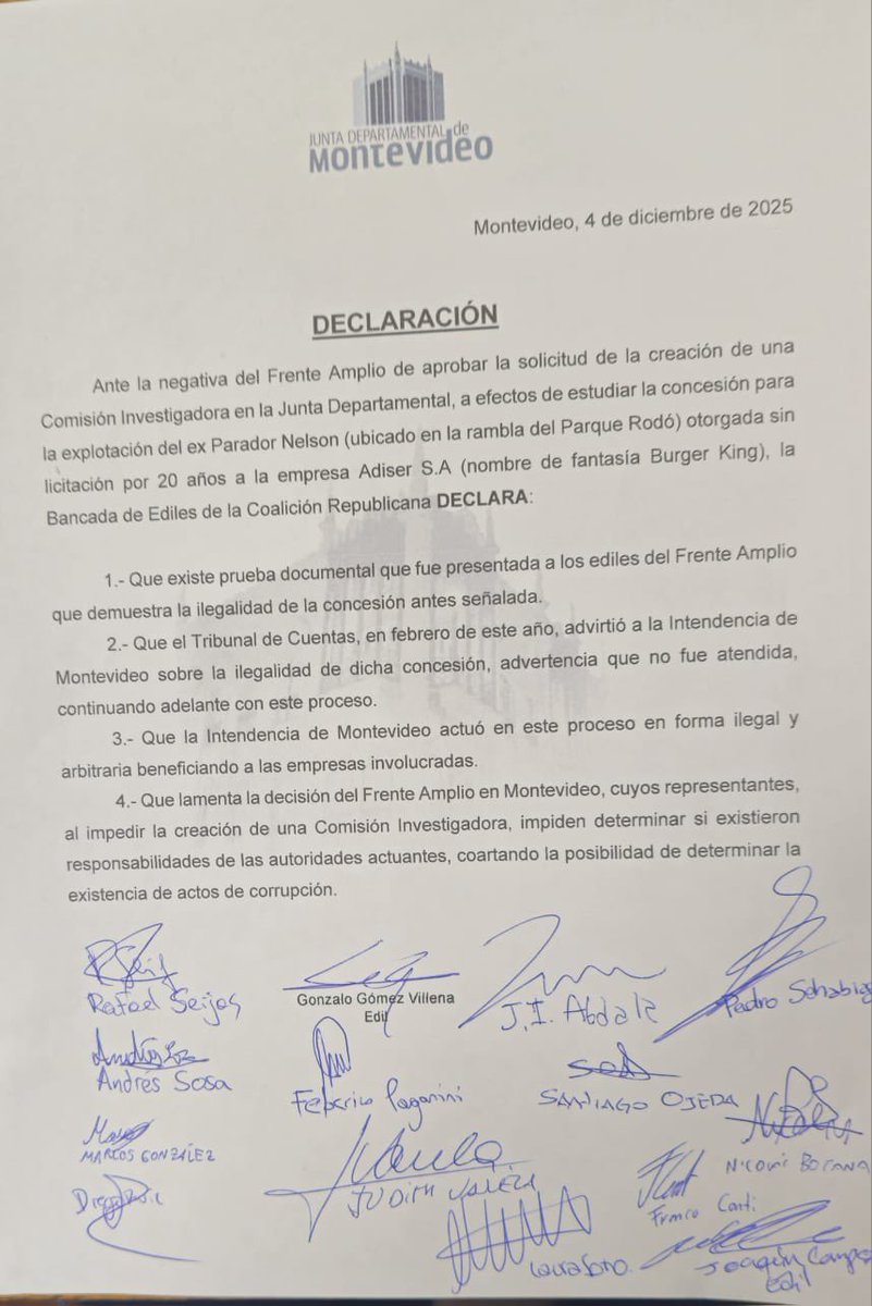 Luego de 6 horas de sesión, lamentablemente no vamos a tener Comisión Investigadora por el Parador de Burguer King. La transparencia hoy brilló por su ausencia.