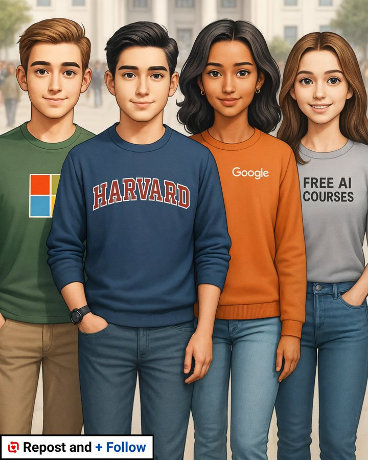 Google, Harvard, and more are offering FREE AI courses (no payment required)

Here are 8 courses to master AI in 2026...
⁠
⁠⁠
1. Google AI Courses

Google offers 5 different courses to learn generative AI from the ground up.

cloudskillsboost.google/paths/118
⁠
⁠⁠
2. Microsoft AI