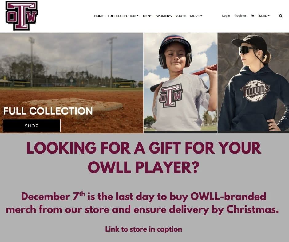 OWLLD2's tweet image. Looking for the lastest in OWLL swag for your player?  Order from our merch store (…st-littleleague.secure-decoration.com) by December 7th to have it by Christmas!!