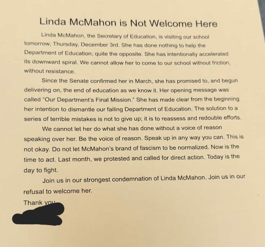 ShanaDoobyDoo's tweet photo. @EDSecMcMahon Are you even aware of the threat against you made by a transgender student at St. Georges Votech the day prior to your visit who was present despite being asked to stay away or did the state of Delaware neglect to inform? https://t.co/5dBduA6CfS