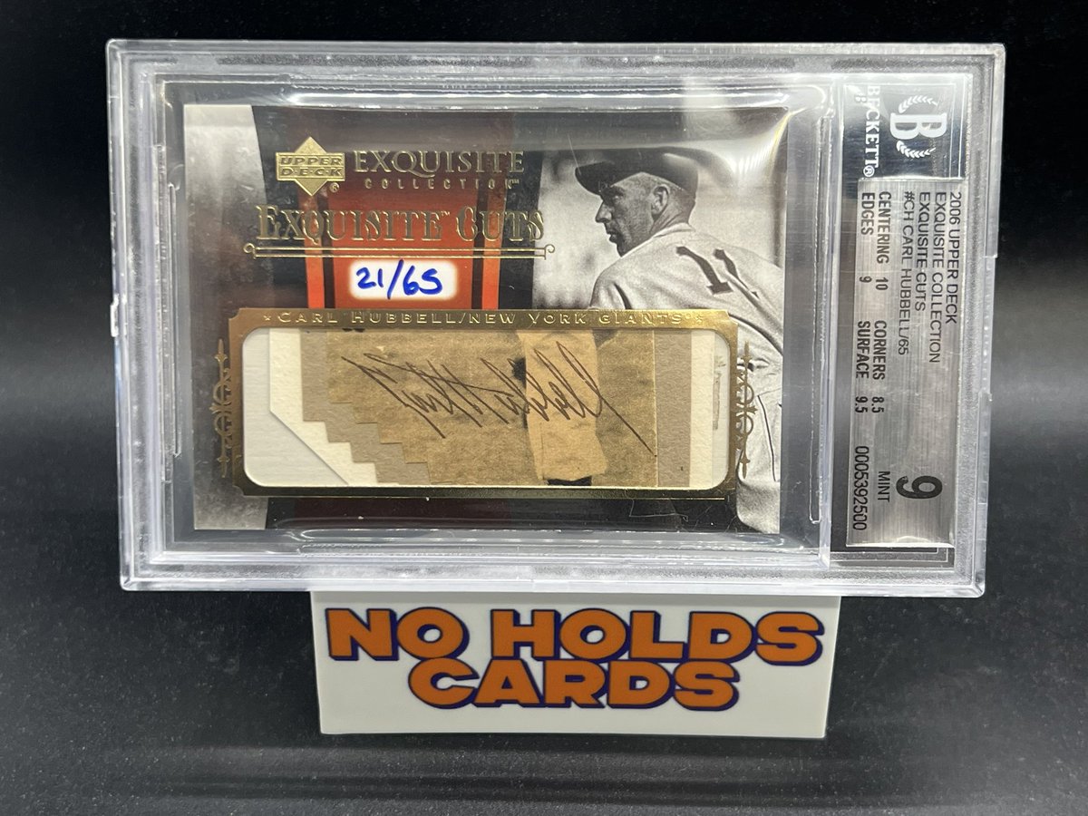 CARL HUBBELL EXQUISITE CUT AUTO /65 BGS 9 

$115

Very tough grade and a really cool piece for a HOFer that doesn’t have much stuff out there 

#NOHOLDSALE🐻