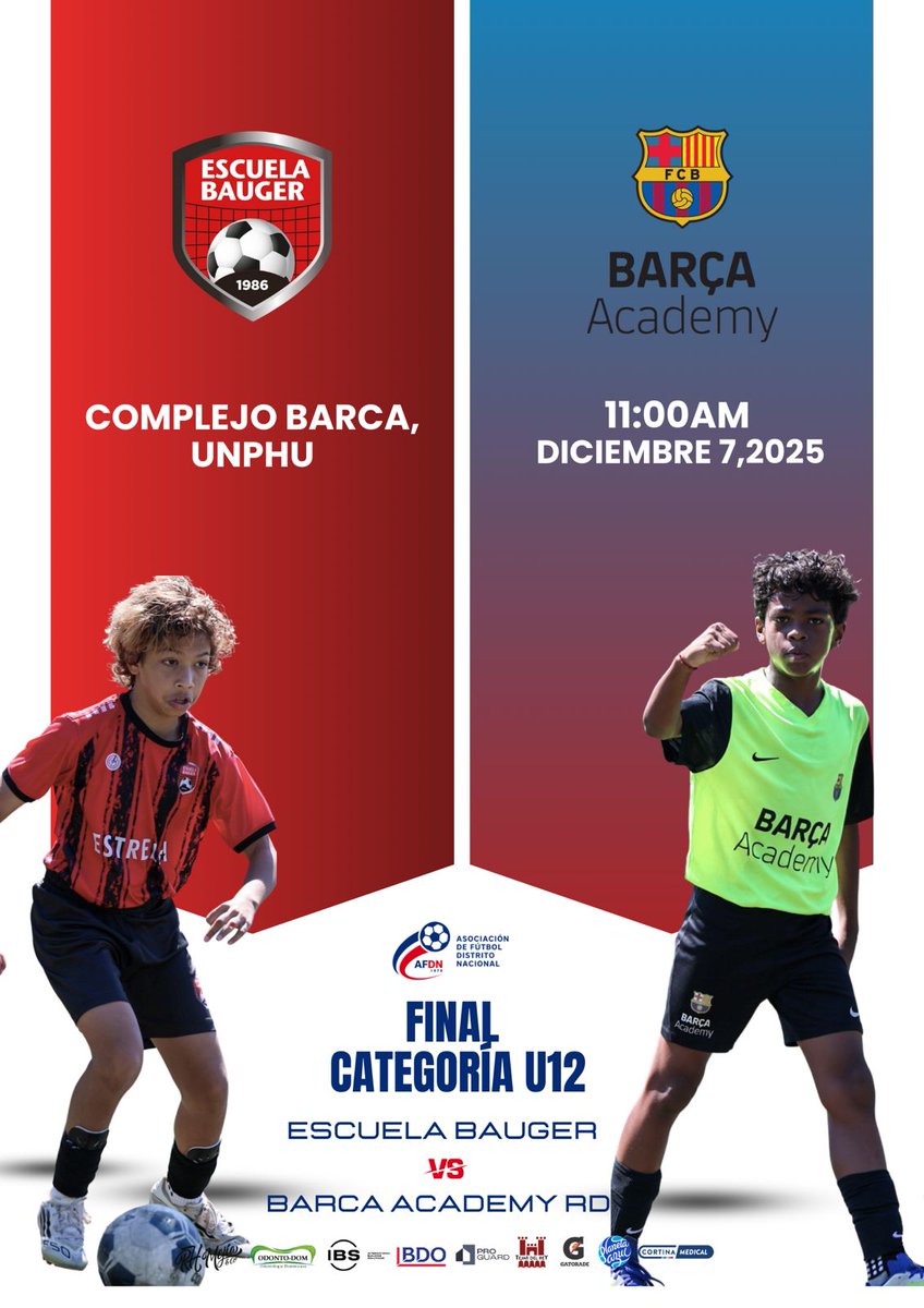 Están listos? En la <a href="/afdndo/">AFDN</a> los esperamos para disfrutar las finales de este emocionante torneo.
44 equipos
14 clubes
5 categorías
861 jugadores
Solo 5 equipos esperan alzar la Copa de Campeones!
<a href="/fedofutbol/">Federación Dominicana De Fútbol 🇩🇴</a> <a href="/sedofutbol/">Selección Dominicana de Futbol</a> <a href="/betzaidaubri/">Betzaida Ubri Mateo</a> <a href="/AccionDeportRD/">Acción Deportiva</a> <a href="/XCadalso/">Xavier Cadalso</a> <a href="/balompiedom/">Balompié Dominicano</a>