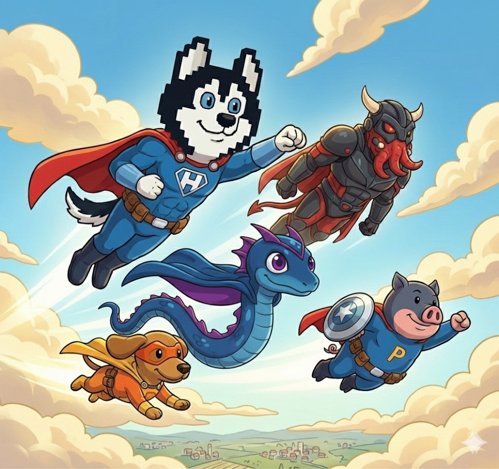 Cardano’s pentad unite! <a href="/LunaOnCardano/">Luna</a> <a href="/hoskytoken/">HOSKY</a> <a href="/crawju/">Crawju</a> <a href="/snek/">Snek</a> <a href="/IOHK_Charles/">Charles Hoskinson</a> <a href="/NikePig_ADA/">NikePig</a>