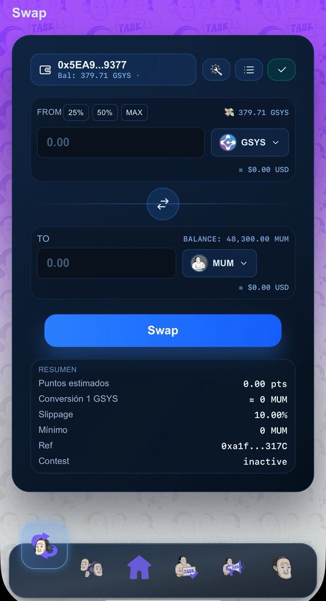 mumcoin's tweet photo. ⚡ Instant Swaps. Zero Friction.
Swap GSYS → MUM directly inside Basement HUB with a clean, fast, and intuitive interface.
No external sites.
No complicated steps.
Just Web3 made simple.
🚀 One tap, one swap.
#MUMcoin #GSYS #DexMiniApp #BasementHU https://t.co/jKx7a5FJTO