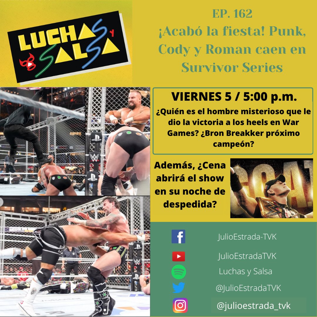 ¡Mañana! 

Punk, Cody y Roman caen en War Games

Todo lo que dejó Survivor Series 2025. Además, LA Knight y Gunther competirán por ser el último rival de Cena quien.....¿Abrirá el SNME?

Aquí: youtube.com/watch?v=8WuRCE…

Únete al grupo de Whatsapp: chat.whatsapp.com/IHf7sDc1pYBBWL…