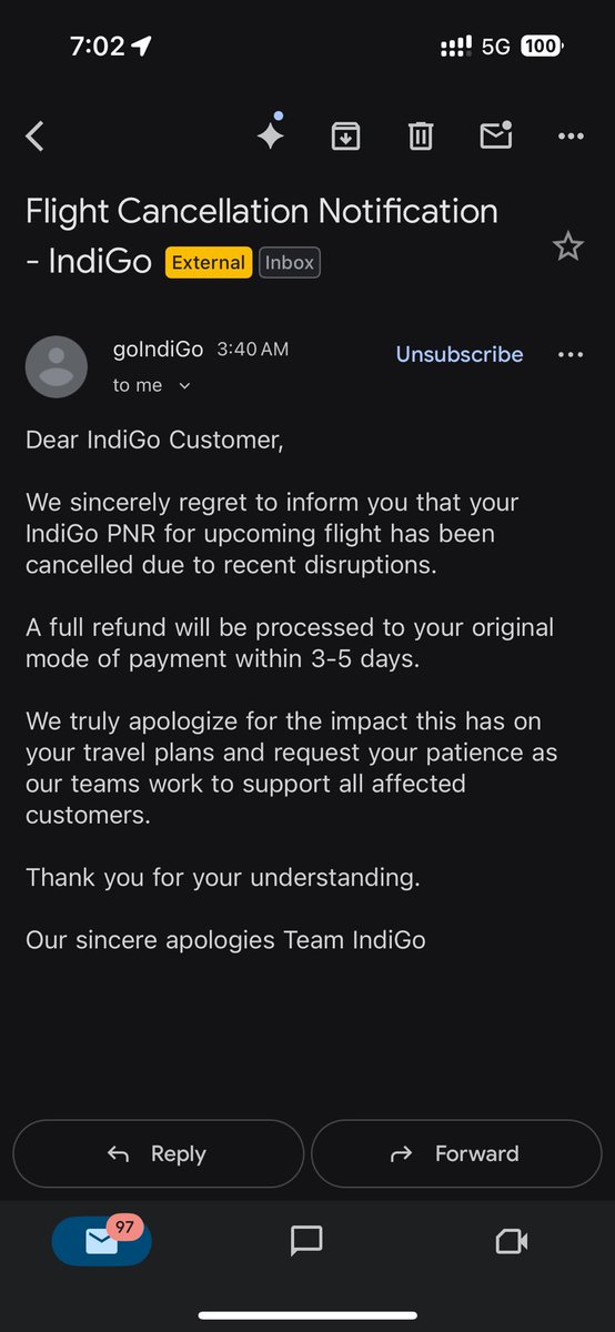 4 hours before takeoff, my flight gets cancelled and I get this email. 
Now I’m stuck in Jodhpur. 
How is it 2025 and India is still struggling with this??