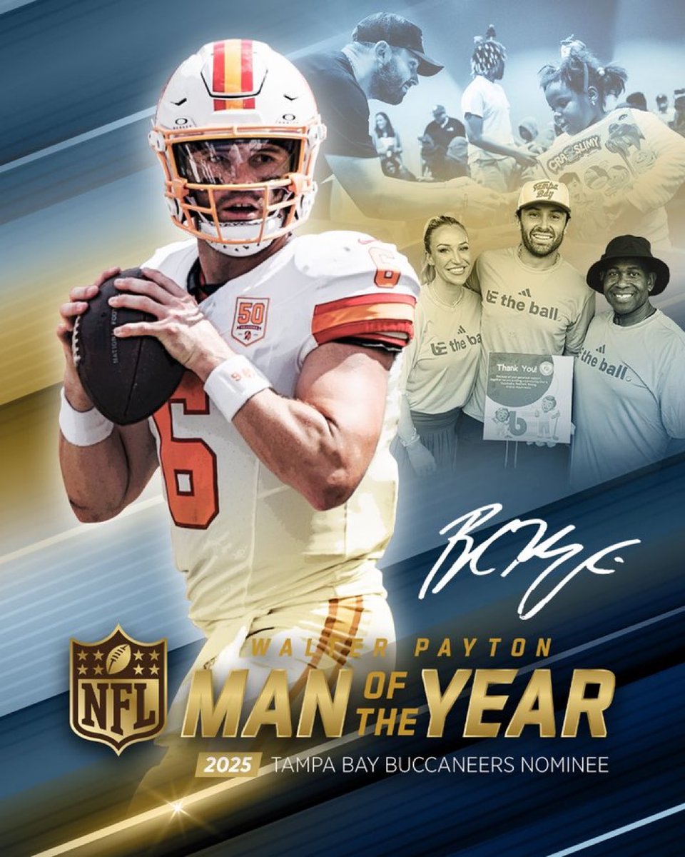 MuseBaker's tweet image. WHOLESOME: #Bucs QB Baker Mayfield was nominated for the Walter Payton Man of the Year Award 🙏🏼 

MVP next ;)