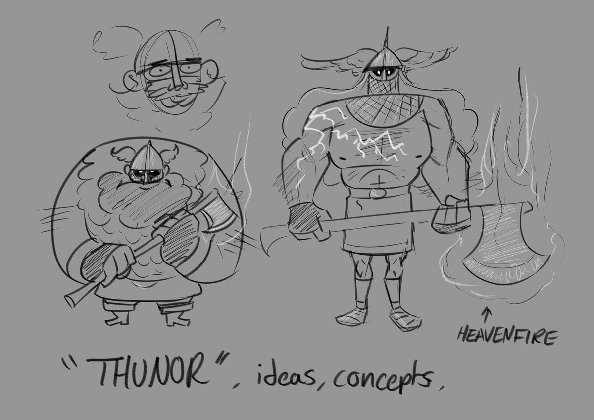 SWumpkins's tweet image. Early concepts of Thunor. He hasn't really changed much since then.  He's still a big lumbering Thunder God.